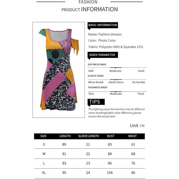 Women's Sequin Christmas Nightmare Halloween Costumes Sally Cosplay Print Dress - Picture 4 of 7